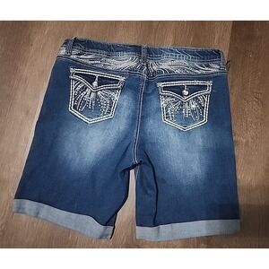Arizona Women's Jean Co Shorts Bermuda Embroidered Pockets Denim Blue Size 18.5
